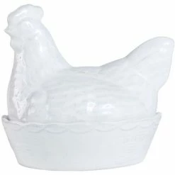 Côté Table Poule céramique à couvercle Côté table 20x16x19 cm Couleur Blanc