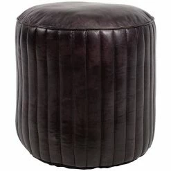 Côté Table Pouf rond cuir noir 42x45cm Couleur Noir