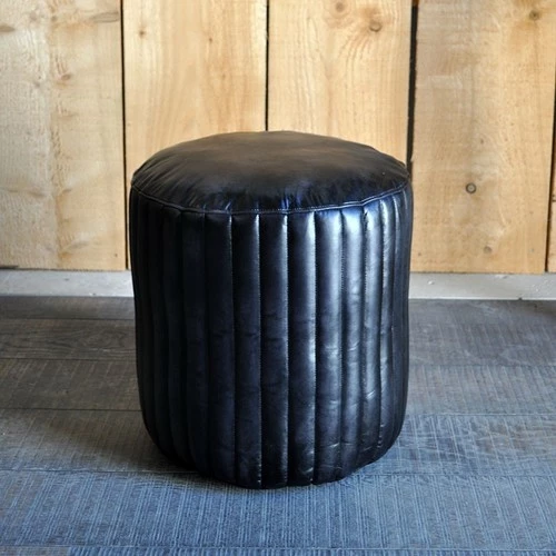 Côté Table Pouf rond cuir noir 42x45cm Couleur Noir 2 Côté Table Pouf rond cuir noir 42x45cm Couleur Noir – Image 2