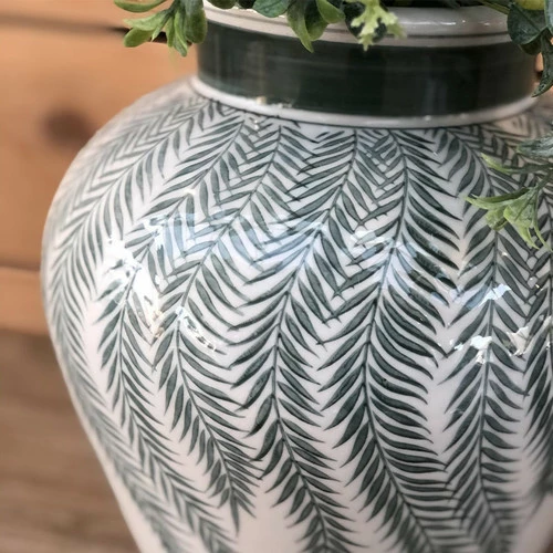 Côté Table Vase porcelaine vert Palmier 23x27cm Couleur Vert 2 Côté Table Vase porcelaine vert Palmier 23x27cm Couleur Vert – Image 2