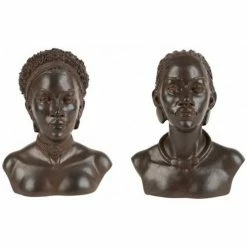 Côté Table Set 2 bustes ethniques résine 20x15x25cm Couleur Marron