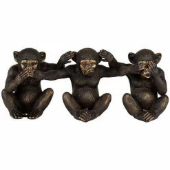 Côté Table Trio singes Sanaga noir doré 70x17x20cm Couleur Noir et doré