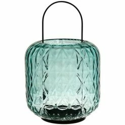 Côté Table Lanterne verre bleu Prisca 17x28cm Couleur Bleu
