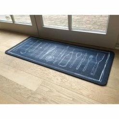 Casâme Tapis de cuisine noir motif couverts Couleur Gris