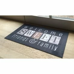 Casâme Tapis d'entrée motif Welcome Sweet Friends 50x80cm Couleur Gris