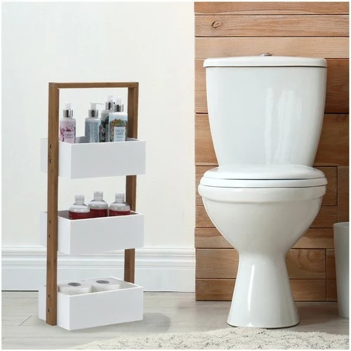 Casâme Etagère droite bambou 3 bacs de rangement Couleur Blanc 2 Casâme Etagère droite bambou 3 bacs de rangement Couleur Blanc – Image 2