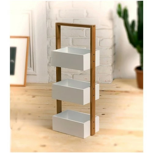 Casâme Etagère droite bambou 3 bacs de rangement Couleur Blanc 3 Casâme Etagère droite bambou 3 bacs de rangement Couleur Blanc – Image 3