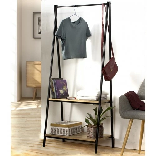 Casâme Portant 2 étagères style industriel Couleur Noir 2 Casâme Portant 2 étagères style industriel Couleur Noir – Image 2