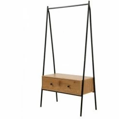 Casâme Penderie en métal Noir avec 1 Tiroir décor Chêne H170cm Couleur Autres